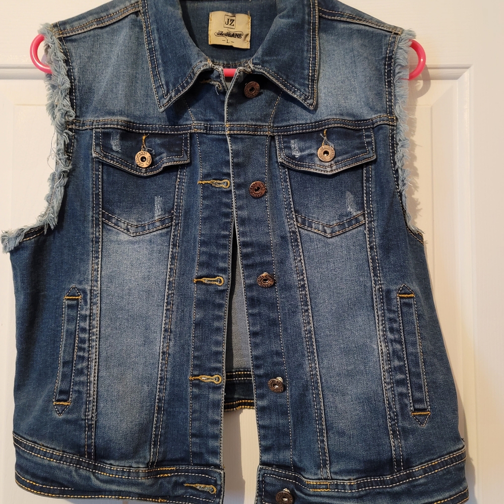 Denim Vest with Frayed Edges
